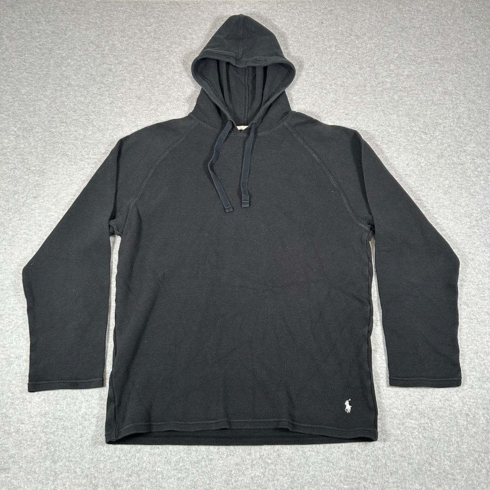Polo Ralph Lauren Hoodie Men M (*TAG XL) Black Thermal Knit Pullover Long Sleeve